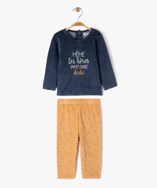 Pyjama 2 pièces en velours avec inscription brodée bébé garçon  vue1 - GEMO(BB COUCHE) - GEMO