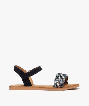 Sandales fille en cuir suédé et à scratch avec bride tressée scintillante vue1 - GEMO 4G FILLE - GEMO
