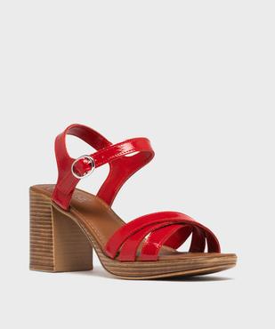 Sandales à talon haut en cuir verni avec brides croisées femme - Tanéo vue2 - TANEO - GEMO