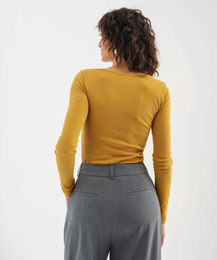 Tee-shirt manches longues en maille côtelée extensible femme vue3 - GEMO 4G FEMME - GEMO