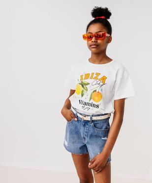 Tee-shirt manches courtes avec motif estival fille vue4 - GEMO 4G FILLE - GEMO