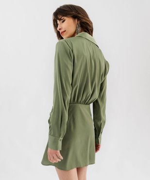 Robe à manches longues en satin avec haut cache-coeur femme vue3 - GEMO(FEMME PAP) - GEMO