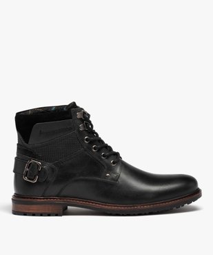 Boots homme dessus en cuir uni à lacets et bride à boucle arrière  vue1 - GEMO (CASUAL) - GEMO