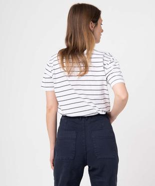 Tee-shirt femme rayé à manches courtes avec col V vue3 - GEMO(FEMME PAP) - GEMO