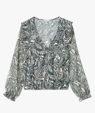 Tee-shirt femme imprimé à manches longues en voile et volants vue4 - GEMO(FEMME PAP) - GEMO