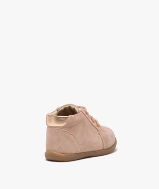 Chaussures premiers pas bébé fille en cuir suédé pailleté et à lacets  vue4 - GEMO(BEBE DEBT) - GEMO