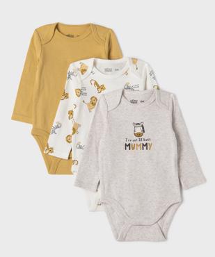 Bodies manches longues motifs zèbres bébé garçon (lot de 3) vue1 - GEMO 4G BEBE - GEMO