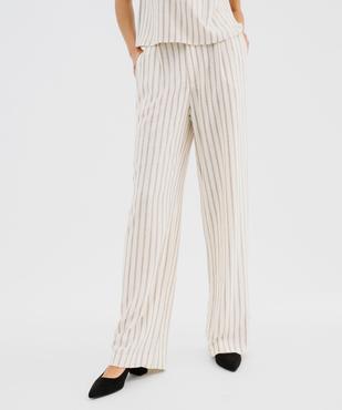 Pantalon large à rayures en viscose et lin femme vue1 - GEMO 4G FEMME - GEMO