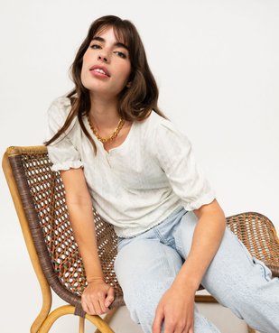 Tee-shirt manches courtes blousant à col fantaisie femme vue1 - GEMO(FEMME PAP) - GEMO