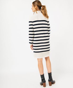 Robe pull marinière en grosse maille et col montant femme - LuluCastagnette vue3 - LULUCASTAGNETTE - GEMO