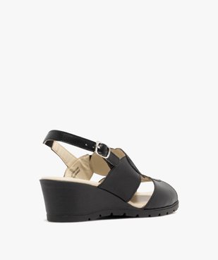Sandales femme confort à talon compensé en cuir avec semelle crantée et ronds fantaisie vue4 - GEMO 4G FEMME - GEMO
