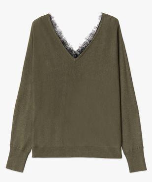 Pull femme en maille fine avec double col V bordé de dentelle vue4 - GEMO 4G FEMME - GEMO