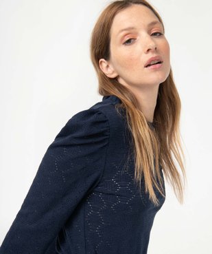 Tee-shirt femme à manches longues en maille texturée vue2 - GEMO(FEMME PAP) - GEMO