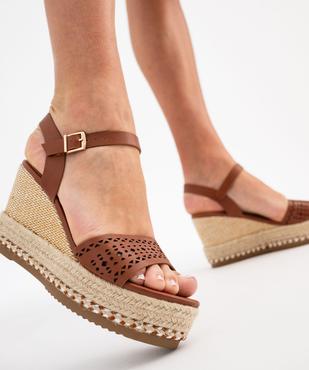 Sandales à talon compensé en corde et bride ajourée femme vue1 - VALENTINA BALDA - GEMO