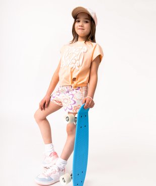 Short fille en toile denim à motifs fleuris vue5 - GEMO 4G FILLE - GEMO