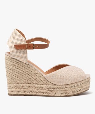 Sandales femme compensées dessus en toile unie vue1 - GEMO(URBAIN) - GEMO
