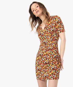 Robe femme à manches courtes effet drapé vue1 - GEMO(FEMME PAP) - GEMO