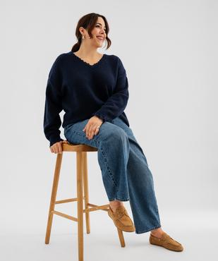 Pull col V en maille douillette avec finitions dentelle femme grande taille vue4 - GEMO 4G GT - GEMO