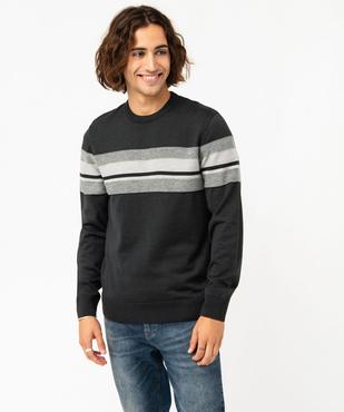 Pull en maille fine à bandes texturées homme vue1 - GEMO (HOMME) - GEMO
