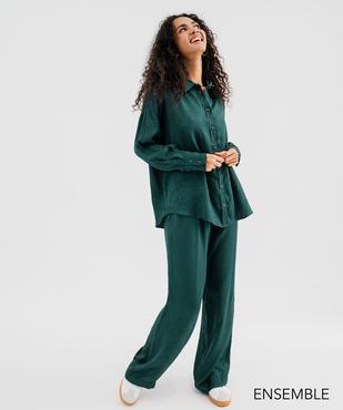 Ensemble chemise et pantalon froissé vert pour femme  - GEMO