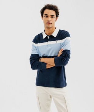 Polo à manches longues tricolore avec col chemise homme vue1 - GEMO 4G HOMME - GEMO