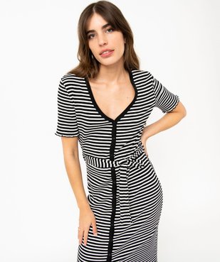 Robe chemise en maille côtelée rayée à manches courtes femme vue6 - GEMO(FEMME PAP) - GEMO