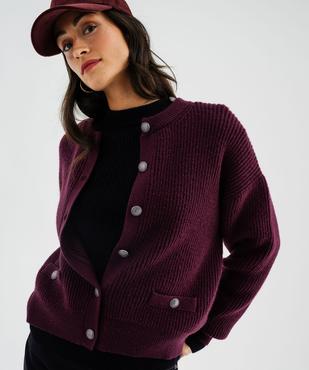 Gilet en grosse maille côtelée extensible avec boutons gravés femme vue3 - GEMO(FEMME PAP) - GEMO
