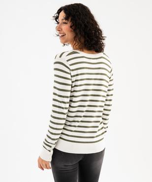 Pull rayé à col V avec boutons aux poignets femme vue3 - GEMO 4G FEMME - GEMO