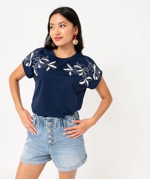 Tee-shirt manches courtes à broderies fleuries femme vue1 - GEMO(FEMME PAP) - GEMO