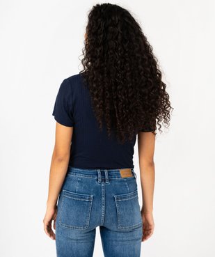 Tee-shirt manches courtes et col V en maille côtelée femme - LuluCastagnette vue3 - GEMO(FEMME PAP) - GEMO