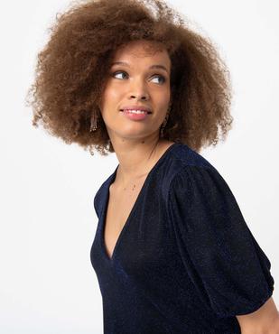 Tee-shirt femme à manches courtes en maille pailletée vue2 - GEMO(FEMME PAP) - GEMO
