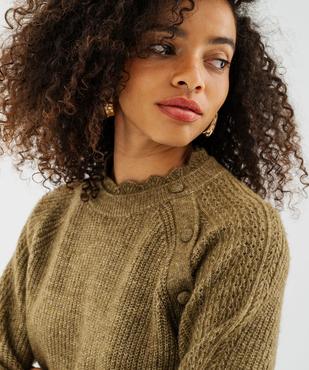 Pull col rond festonné femme vue3 - GEMO 4G FEMME - GEMO