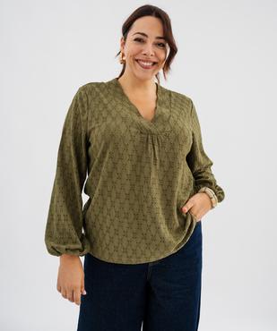 Blouse manches longues en maille ajourée femme grande taille vue2 - GEMO 4G GT - GEMO