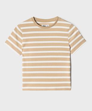 Tee-shirt manches courtes en maille côtelée à rayures fille vue2 - GEMO 4G FILLE - GEMO