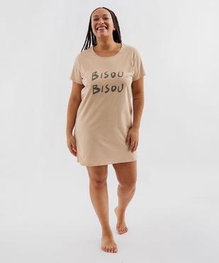 Chemise de nuit manches courtes avec inscription femme grande taille vue1 - GEMO 4G FEMME - GEMO