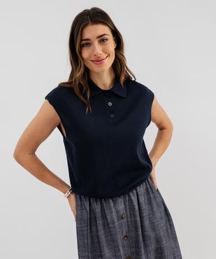 Pull sans manches à col polo en maille fine femme - LuluCastagnette vue1 - LULUCASTAGNETTE - GEMO