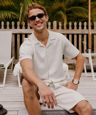 Chemise manches courtes en maille fantaisie avec col cubain homme vue4 - GEMO (HOMME) - GEMO
