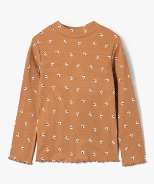 Tee-shirt fille à manches longues et col cheminé motif fleuri vue1 - GEMO (ENFANT) - GEMO