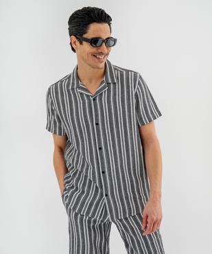 Chemise manches courtes col cubain en textile de coton tissé rayé homme vue2 - GEMO 4G HOMME - GEMO