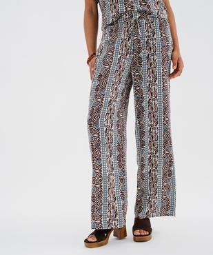 Pantalon large en viscose froissée femme vue1 - GEMO 4G FEMME - GEMO