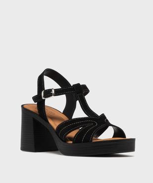 Sandales à talon en cuir suédé surpiqué femme - Tanéo  vue3 - TANEO - GEMO