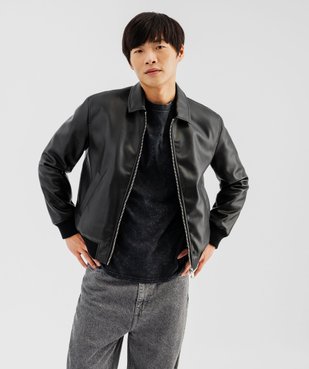 Blouson aviateur en cuir imitation homme vue1 - GEMO (HOMME) - GEMO