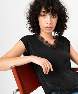 Tee-shirt sans manches multimatière à dentelle femme vue1 - GEMO 4G FEMME - GEMO