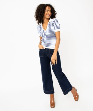 Pull rayé à manches courtes et col V femme vue6 - GEMO(FEMME PAP) - GEMO