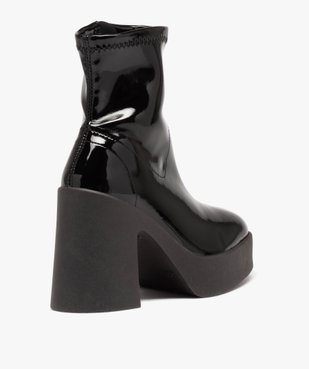 Boots femme vernies à talon flare avec col ajusté et bout carré vue4 - GEMO(URBAIN) - GEMO