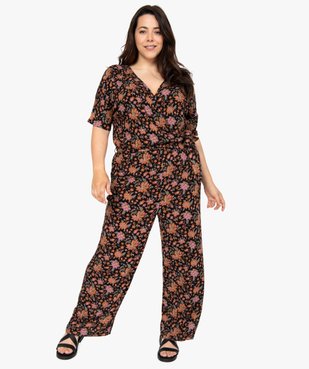 Combinaison pantalon femme grande taille à motifs fleuris et haut cache-cœur  vue2 - GEMO (G TAILLE) - GEMO