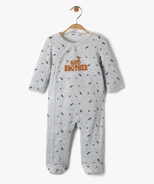 Pyjama dors bien bébé garçon en velours ouverture devant  vue1 - GEMO(BB COUCHE) - GEMO