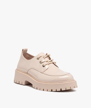 Derbies femme unis dessus vernis à semelle épaisse et crantée vue2 - GEMO (CASUAL) - GEMO