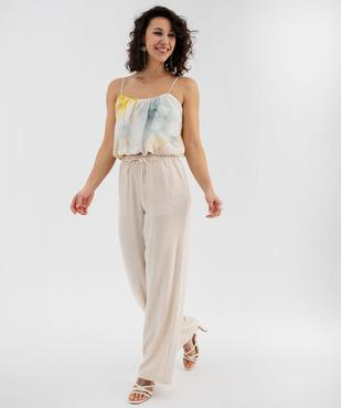 Pantalon large en viscose et lin à taille élastiquée femme vue4 - GEMO 4G FEMME - GEMO