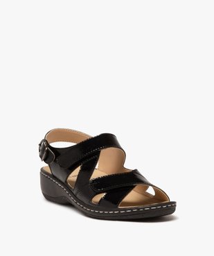 Sandales femme confort avec brides vernies en cuir et à scratch vue2 - GEMO (CONFORT) - GEMO